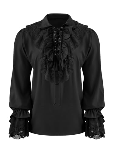 Runcati Mens Pirate Shirt Ruffle Renaissance Victorian Vampire Poet Shirts Medieval Steampunk Gothic Lace Costume - Image 1