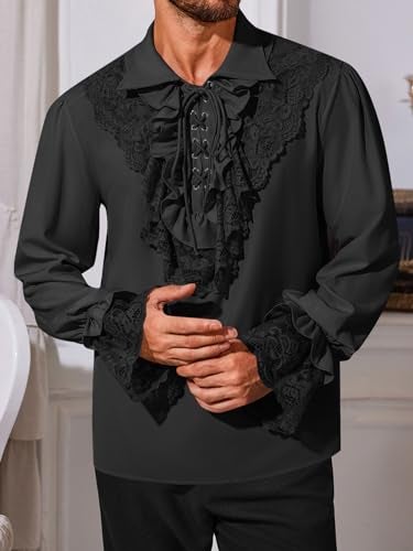 Runcati Mens Pirate Shirt Ruffle Renaissance Victorian Vampire Poet Shirts Medieval Steampunk Gothic Lace Costume - Image 3