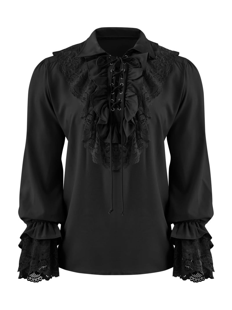 Runcati Mens Pirate Shirt Ruffle Renaissance Victorian Vampire Poet Shirts Medieval Steampunk Gothic Lace Costume - Image 2