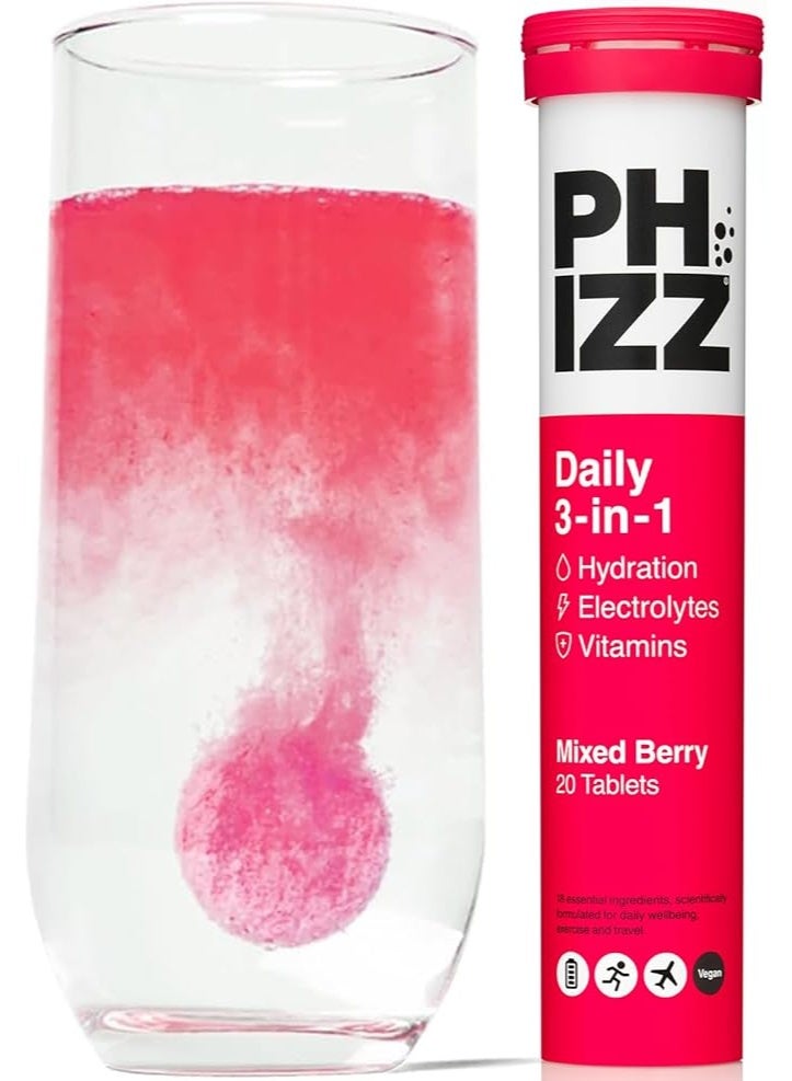 PHIZZ Daily 3-in-1 Mixed Berry Hydration, Energy & Immune Support 20 Effervescent Tablets - Image 1