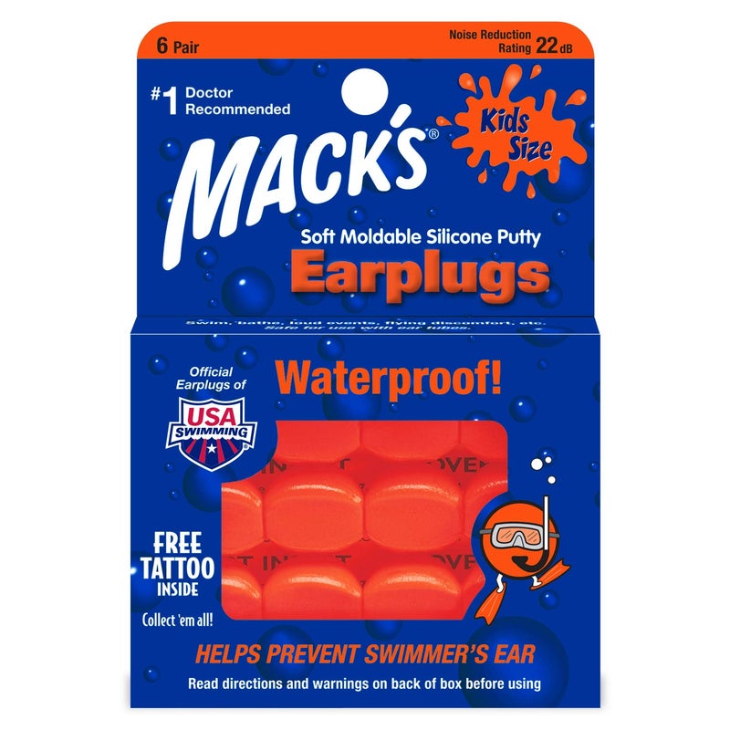 Mack's Soft Moldable Silicone Putty Ear Plugs - Kids Size, 6 Pair - Comfortable Small Earplugs for Swimming, Bathing, Travel, Loud Events and Flying | Made in USA - Image 1