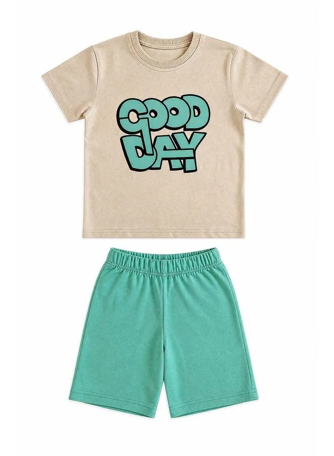 Perendi Boy's Good Day Printed 100% Cotton Shorts Set.