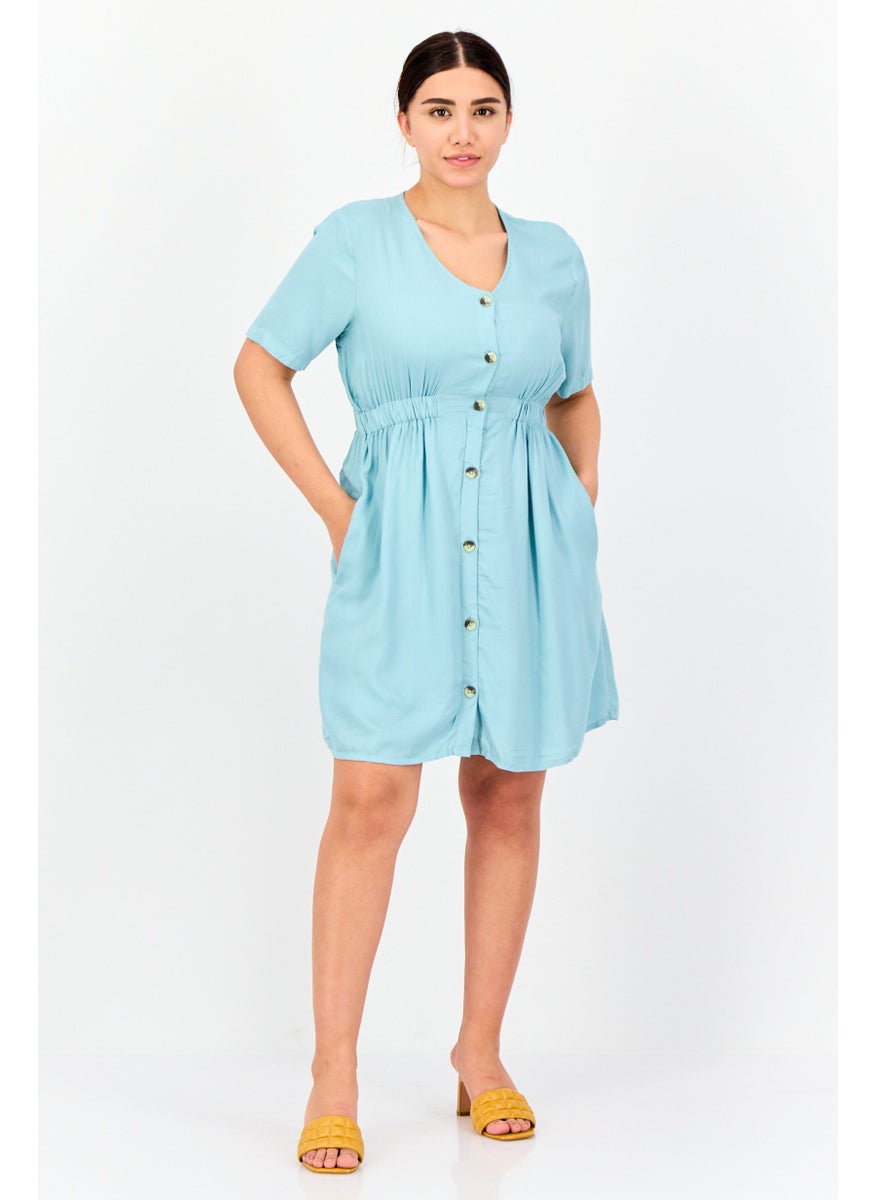 ONLY Women Solid  A-Line Dress, Slate Blue  - Image 4