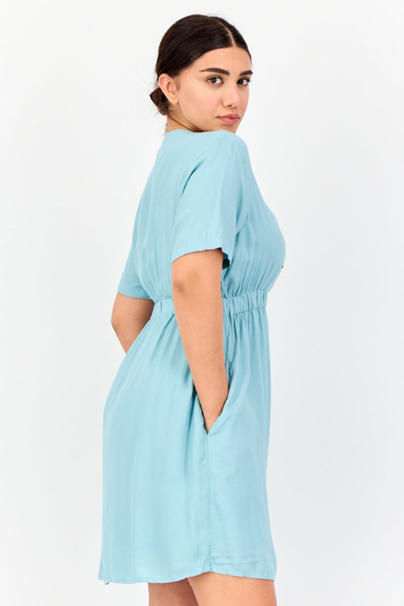 ONLY Women Solid  A-Line Dress, Slate Blue - Image 2