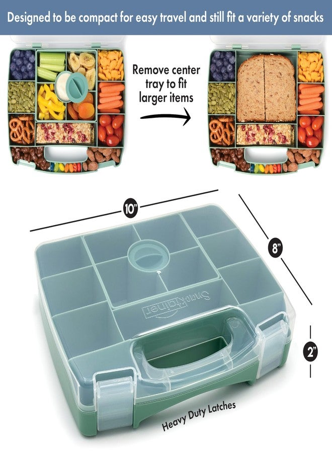 PrimaStella Snacktainer Travel Snack Box - 15 Compartment Snackle Box with Handle and Removable Tray with Leakproof Dip Cup - for Snacks, Road Trips, Airplane Travel (Green) - Image 5