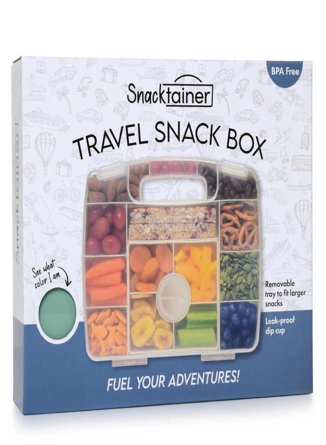 PrimaStella Snacktainer Travel Snack Box - 15 Compartment Snackle Box with Handle and Removable Tray with Leakproof Dip Cup - for Snacks, Road Trips, Airplane Travel (Green) - Image 4