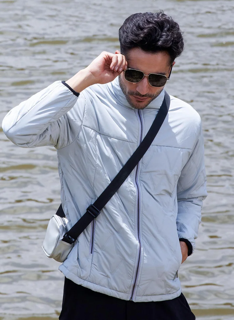 Campus Sutra Men's Moon Grey Parachute Puffer Jacket