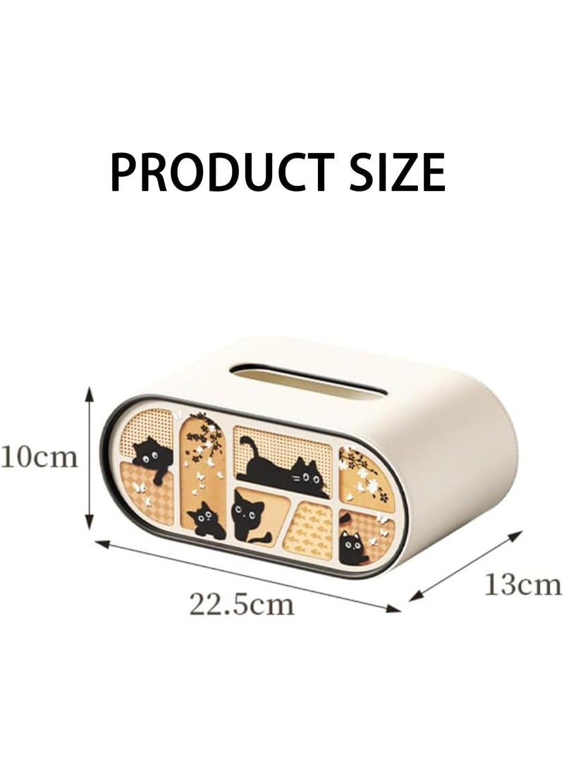Luxury Leather Tissue Box Cover, Oval Shape with Cat Pattern Design, Milk Tea Color, Desktop Napkin Holder for Home, Living Room, Car, Hotel - Image 4