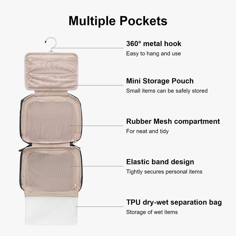 LEVEL8 Travel Toiletry Bag for Women Men, Travel Organizer Water Repellent, Makeup Organizer with Hang Hook for Travel Accessories, Large/Black - Image 5