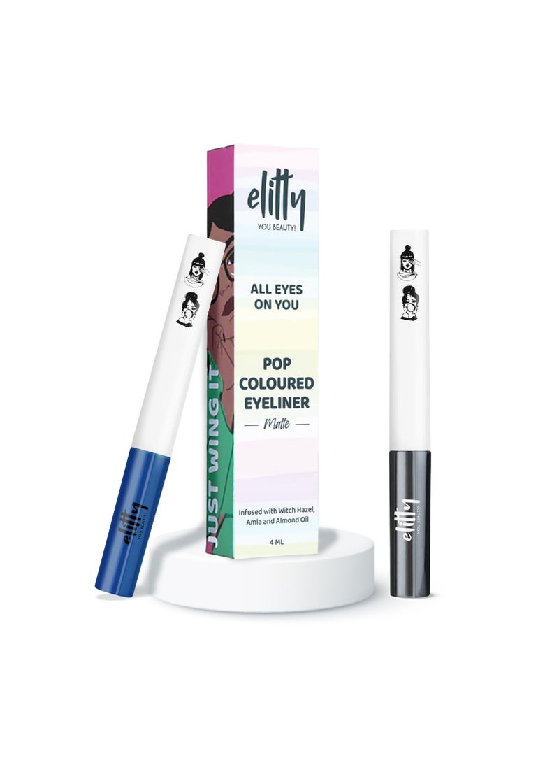 Elitty Royal Rebel Pop Colour Waterproof Liquid Eyeliner Combo (Pack of 2) | Matte Shades (Black, Dark Blue) | Lasts Upto 12 Hrs | 4 ML Each - Image 1