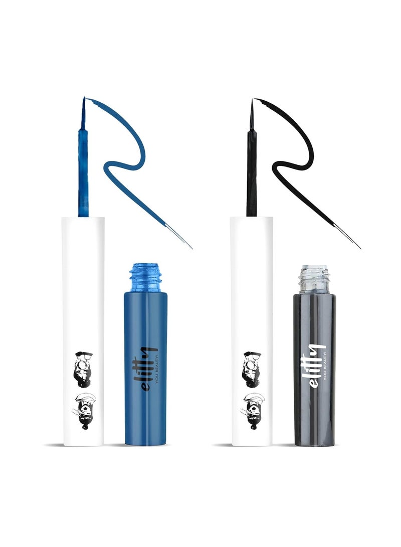 Elitty Royal Rebel Pop Colour Waterproof Liquid Eyeliner Combo (Pack of 2) | Matte Shades (Black, Dark Blue) | Lasts Upto 12 Hrs | 4 ML Each - Image 3