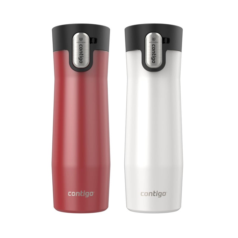 Contigo AUTOSEAL West Loop VacuumInsulated Stainless Steel Travel Mug with EasyClean Lid 20 oz 2 pack Goji Berry Frosted Pearl Frosted Pearl