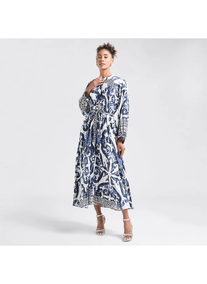 FAV All-Over Print Maxi Shirt Dress with Long Sleeves