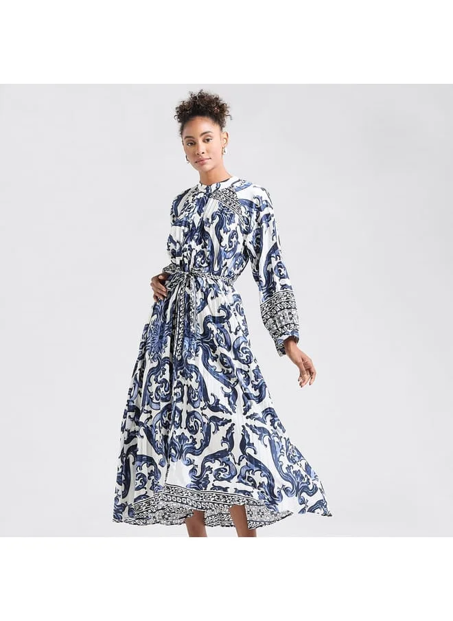 FAV All-Over Print Maxi Shirt Dress with Long Sleeves