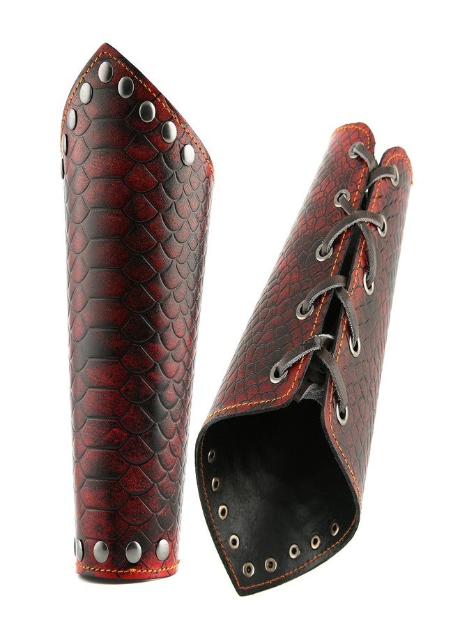 HZMAN Medieval Bracers Dragon Knight Genuine Leather Gauntlet Wristband Wide Bracer Arm Armor Cuff (Dragon Scale) - Image 1