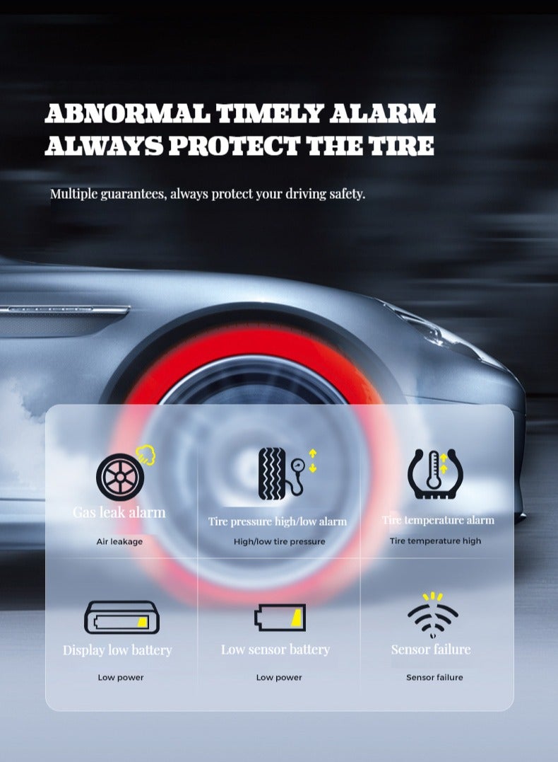 Solar Power Tire Pressure Monitoring System Wireless TPMS Tire Monitor with 4 Internal Sensors , Real Time Pressure and Temperature Alarm