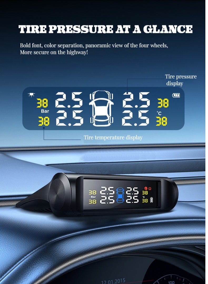 Solar Power Tire Pressure Monitoring System Wireless TPMS Tire Monitor with 4 Internal Sensors , Real Time Pressure and Temperature Alarm