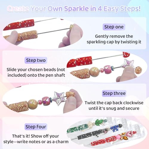 DASTTUIS 48 Pcs DIY Diamond Beadable Pen Kit - 16 Plastic Rhinestone Beaded Pens Bulk with Refills & Bags - Beaded Pen Kit for Students & Teachers – School Projects, Office Gifts (Multicolor) - Image 4