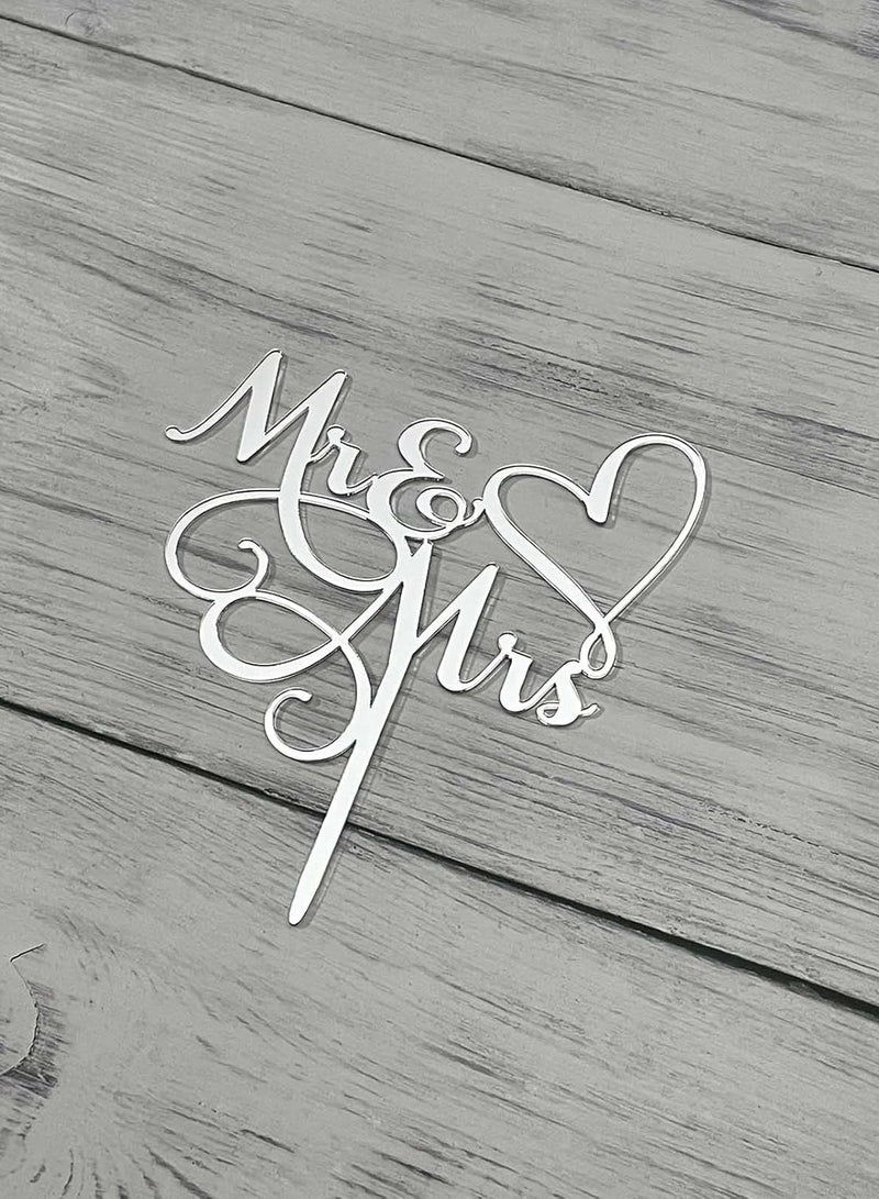 TPGP Mr & Mrs Cake Topper - Bride and Groom Sign Wedding, Engagement Cake Topper Decoration - Mirror Silver Acrylic - Image 5