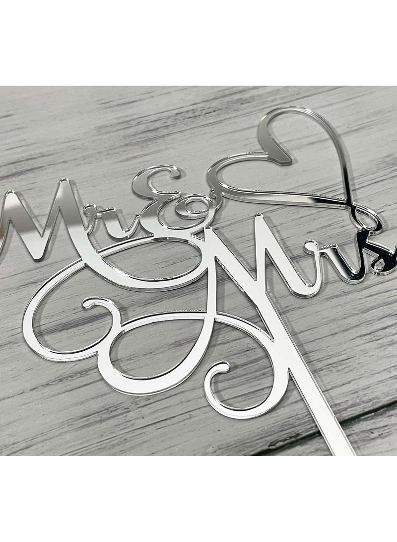 TPGP Mr & Mrs Cake Topper - Bride and Groom Sign Wedding, Engagement Cake Topper Decoration - Mirror Silver Acrylic - Image 4