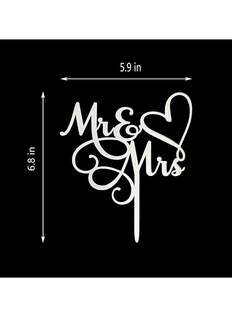 TPGP Mr & Mrs Cake Topper - Bride and Groom Sign Wedding, Engagement Cake Topper Decoration - Mirror Silver Acrylic - Image 2