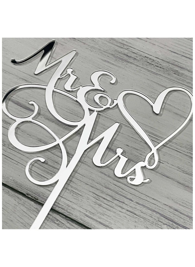 TPGP Mr & Mrs Cake Topper - Bride and Groom Sign Wedding, Engagement Cake Topper Decoration - Mirror Silver Acrylic - Image 3