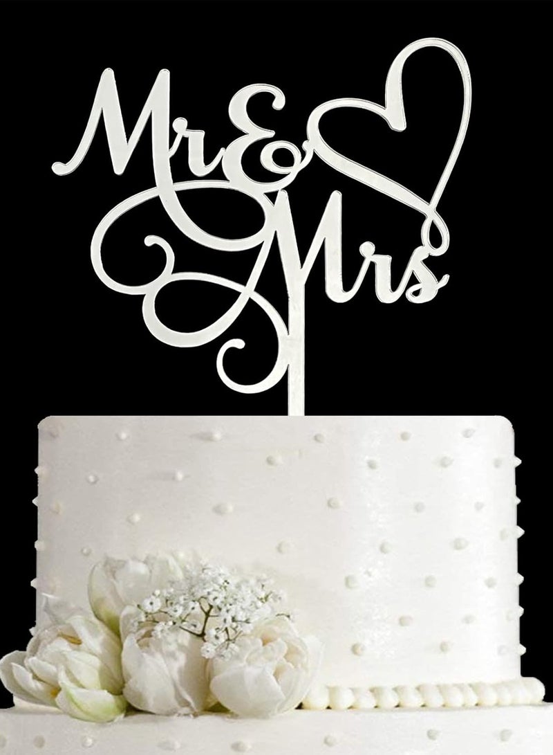 TPGP Mr & Mrs Cake Topper - Bride and Groom Sign Wedding, Engagement Cake Topper Decoration - Mirror Silver Acrylic - Image 1