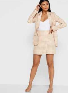 Button Detail Checked Skirt