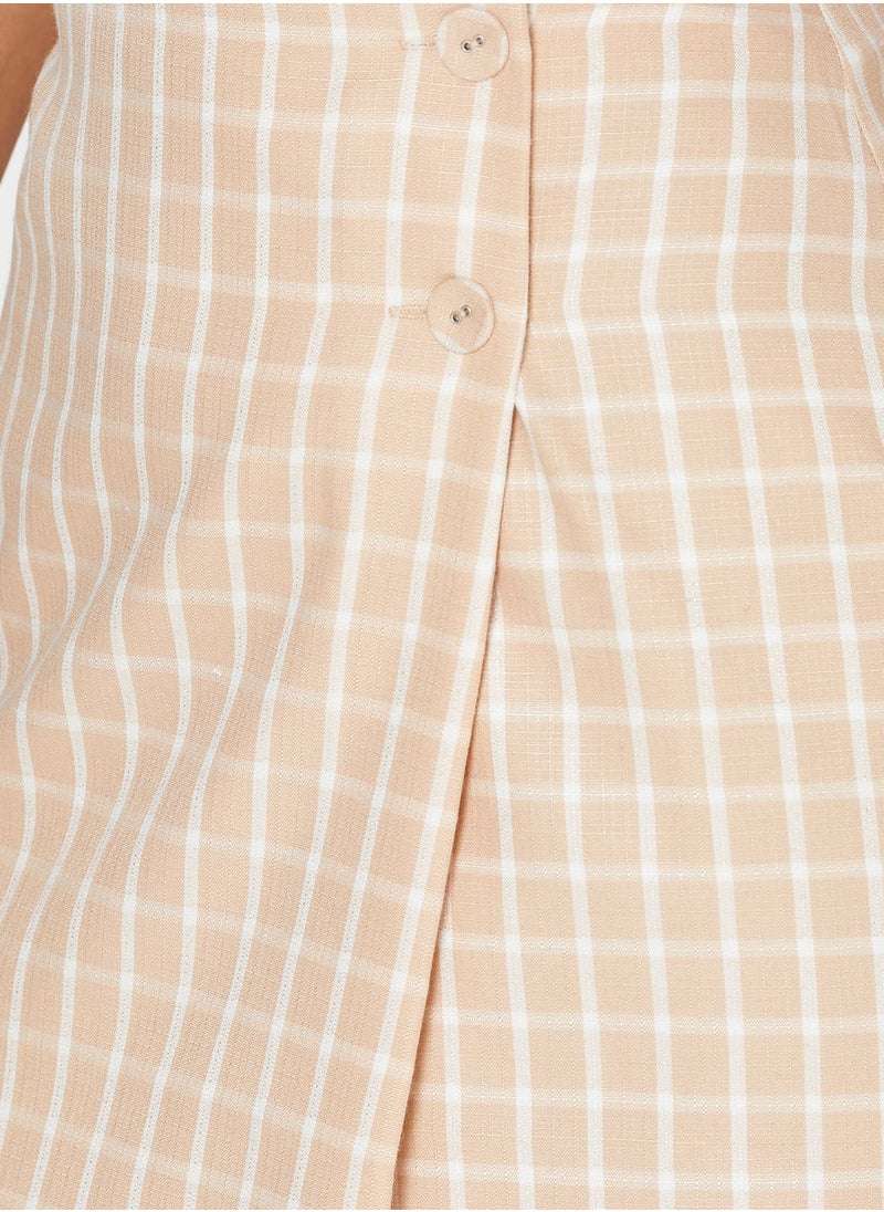 Fashion Union - Button Detail Checked Skirt - Image 1