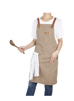 Excefore Kitchen Chef Cotton Canvas Apron Barber Works Shop Cooking Cross Back Aprons for Women Men with Pockets (Khaki) Gift for Birthday Valentine's Day Thanksgiving  - Image 1