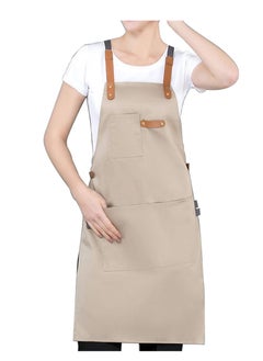 Excefore Kitchen Chef Cotton Canvas Apron Barber Works Shop Cooking Cross Back Aprons for Women Men with Pockets (Khaki) Gift for Birthday Valentine's Day Thanksgiving  - Image 2