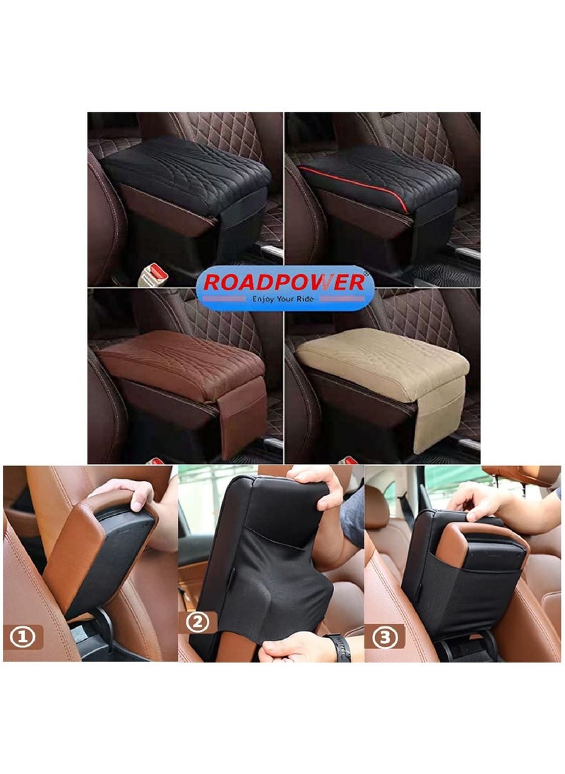 وسادة مسند ذراع السيارة، غطاء وحدة التحكم المركزية للسيارة، وسادة مسند ذراع السيارة السوداء، جلد البولي يوريثان، واقي وحدة التحكم الوسطى، وسادة مسند اليد لسيارات الدفع الرباعي/الشاحنات/المركبات، بني