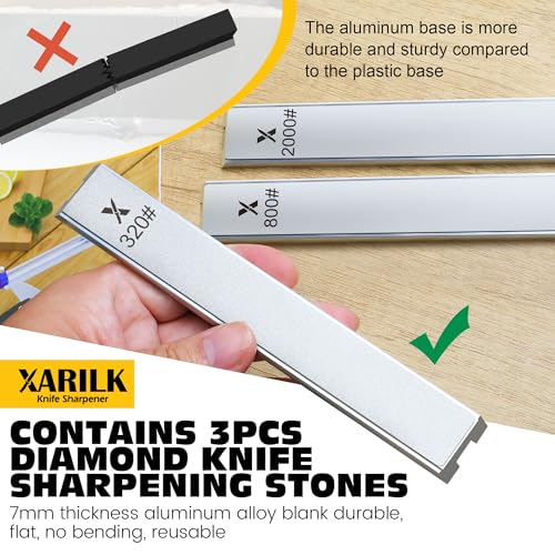XARILK Foldable Portable Knife Sharpening System, Adjustable Knife Sharpener Kit with 3 PCS Aluminum Plates Diamonds (320#, 800#, 2000#), Blade Flips Without Removal, for Hunting, Kitchen Knives - Image 4