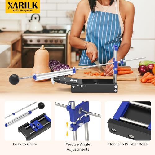XARILK Foldable Portable Knife Sharpening System, Adjustable Knife Sharpener Kit with 3 PCS Aluminum Plates Diamonds (320#, 800#, 2000#), Blade Flips Without Removal, for Hunting, Kitchen Knives - Image 3