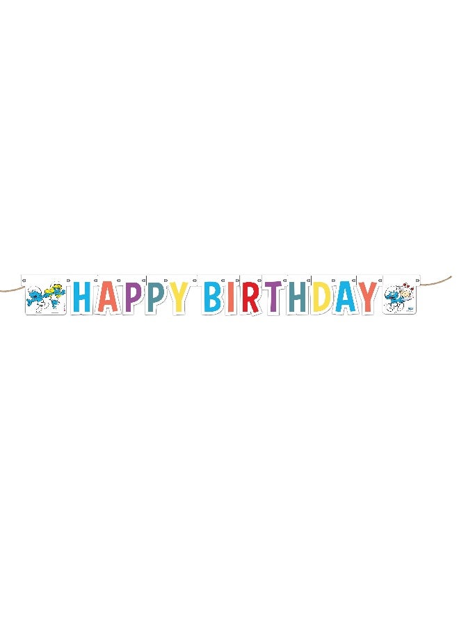 Ciao Smurfs Happy Birthday Garland Banner – 210 cm Colorful Cardboard Party Decoration for Kids’ Birthday Celebrations - Image 1