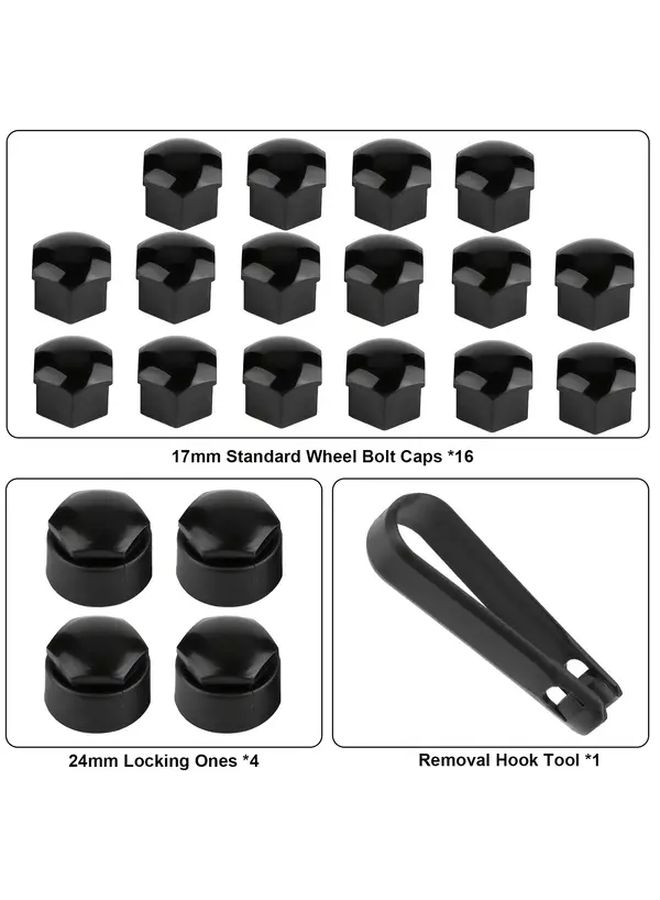 Set Of 20 Black Wheel Bolt Nut Cap Covers With Removal Tool - Image 4