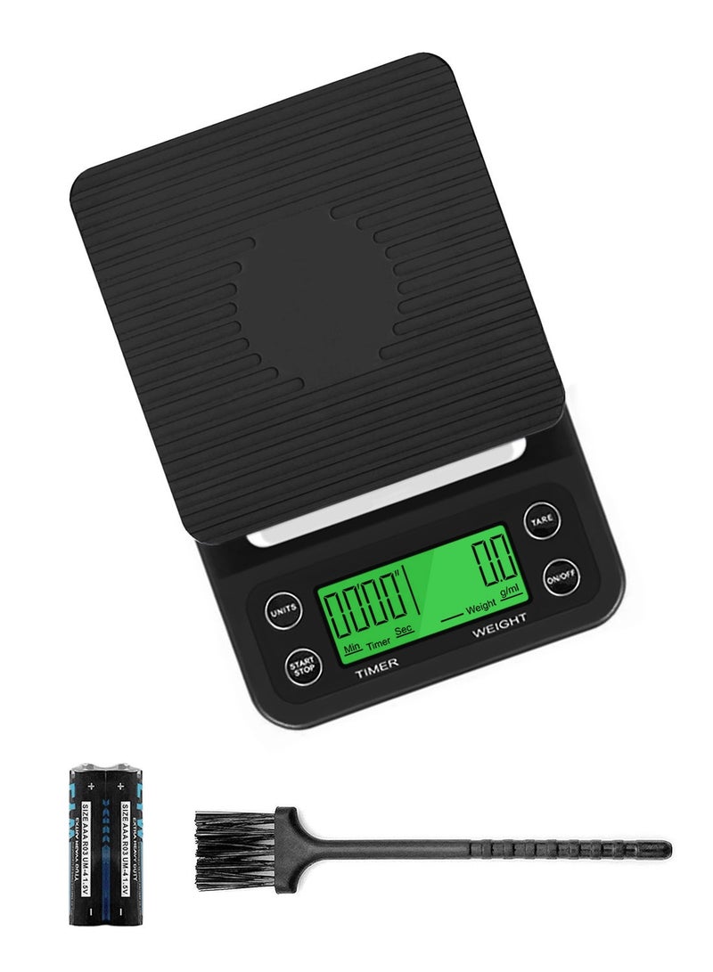 Syarme Digital Food Scale, Coffee Scale 5KG/0.1g (g/oz/lb/ml) High Precision Digital Kitchen Scale with Timer for Brewing Coffee/Cooking/Baking etc, Including Battery and Cleaning Brush, Black - Image 1