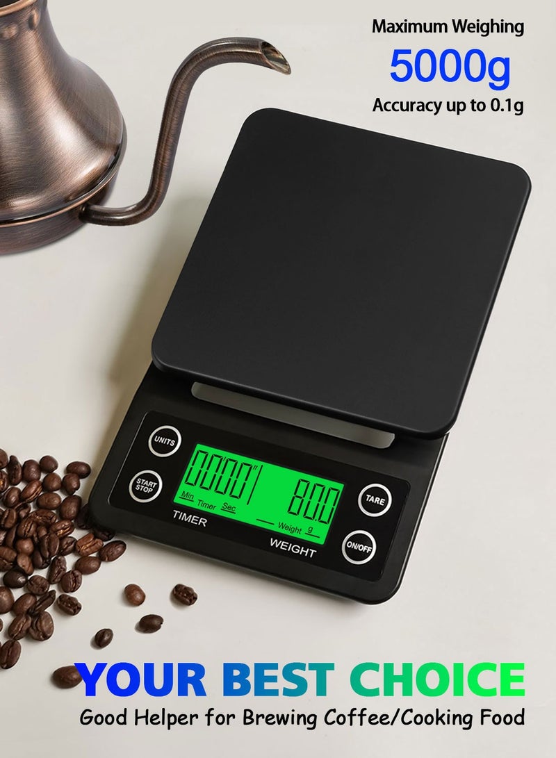 Syarme Digital Food Scale, Coffee Scale 5KG/0.1g (g/oz/lb/ml) High Precision Digital Kitchen Scale with Timer for Brewing Coffee/Cooking/Baking etc, Including Battery and Cleaning Brush, Black - Image 3