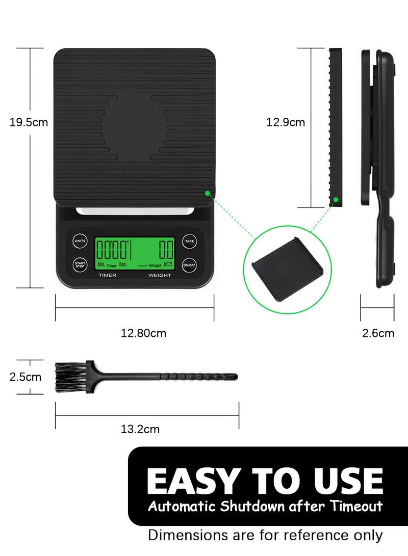 Syarme Digital Food Scale, Coffee Scale 5KG/0.1g (g/oz/lb/ml) High Precision Digital Kitchen Scale with Timer for Brewing Coffee/Cooking/Baking etc, Including Battery and Cleaning Brush, Black - Image 4