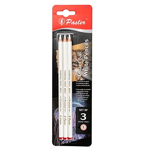 Pasler® white charcoal pencils set - 3 pcs Sketch Highlight white pencils for drawing, sketching, shading, blending - Image 1