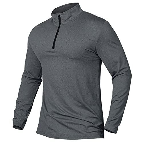 MANSDOUR Men's Active Sports Shirt 1/4 Zip Performance Long Sleeve Workout Running T Shirt Pullover Tops Dark Grey - Image 2