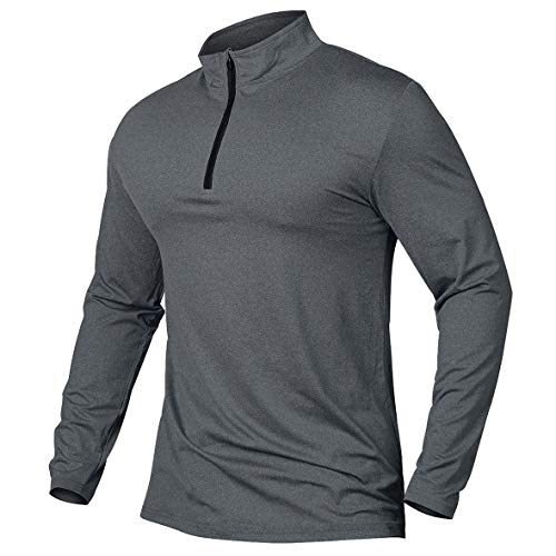 MANSDOUR Men's Active Sports Shirt 1/4 Zip Performance Long Sleeve Workout Running T Shirt Pullover Tops Dark Grey - Image 1