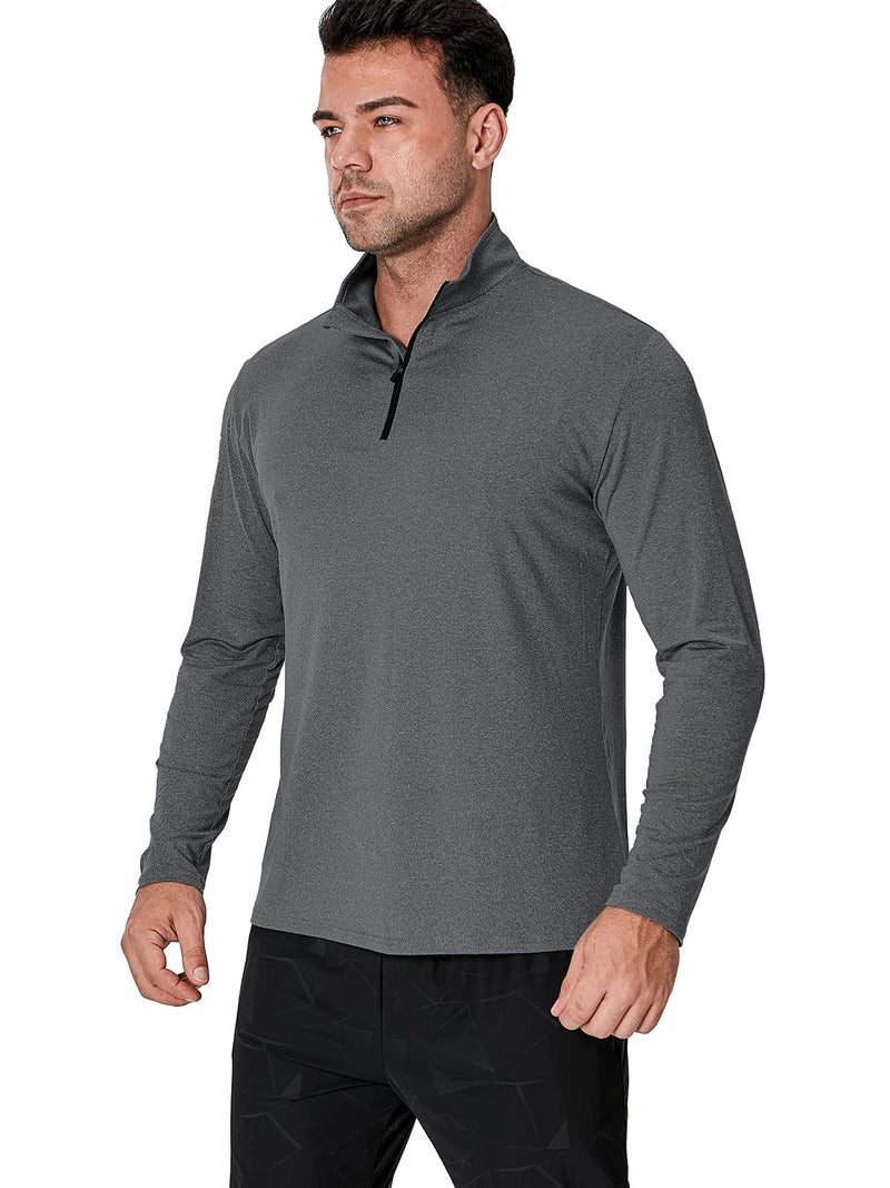 MANSDOUR Men's Active Sports Shirt 1/4 Zip Performance Long Sleeve Workout Running T Shirt Pullover Tops Dark Grey - Image 4
