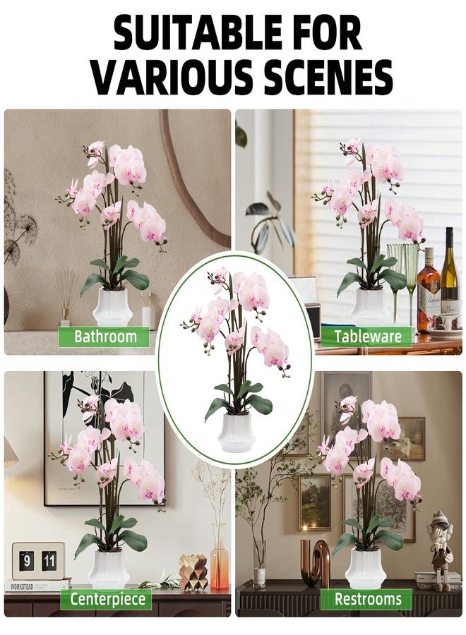 CXGS Artificial Orchid Flower Plant 20.9'' Real Touch Faux Orchids in Ceramic Vase Pink Fake Phalaenopsis Flower Arrangement Silk Orchids with Stems for Centerpiece Table Home Indoor Decor - Image 4
