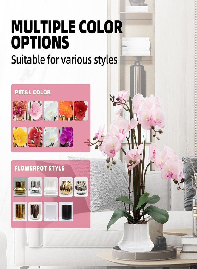 CXGS Artificial Orchid Flower Plant 20.9'' Real Touch Faux Orchids in Ceramic Vase Pink Fake Phalaenopsis Flower Arrangement Silk Orchids with Stems for Centerpiece Table Home Indoor Decor - Image 3