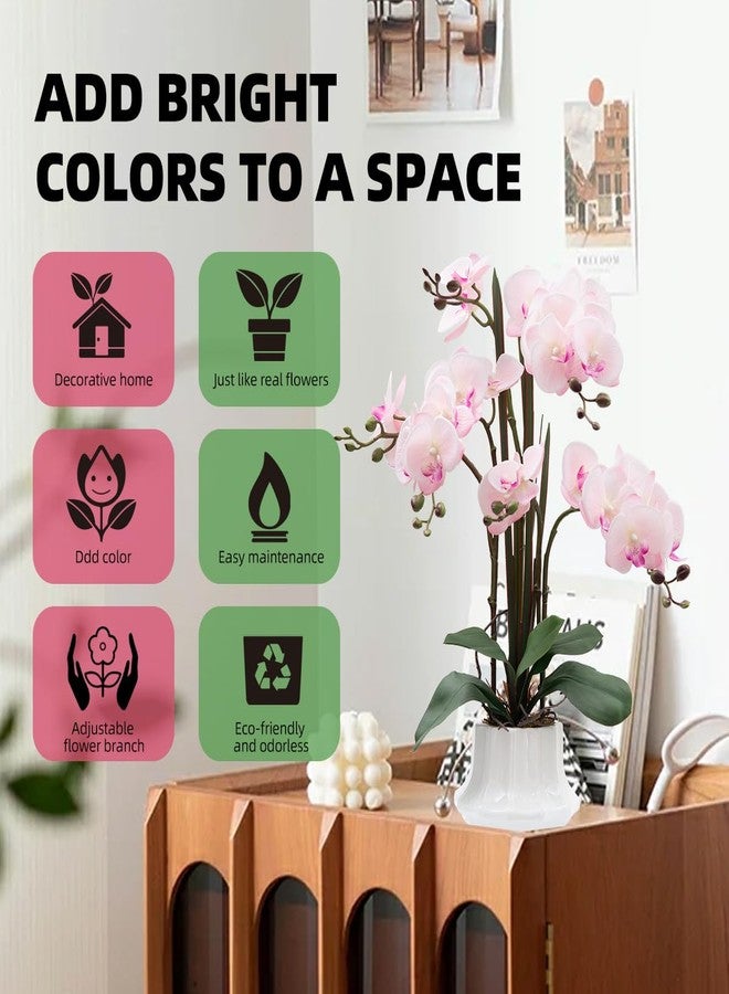 CXGS Artificial Orchid Flower Plant 20.9'' Real Touch Faux Orchids in Ceramic Vase Pink Fake Phalaenopsis Flower Arrangement Silk Orchids with Stems for Centerpiece Table Home Indoor Decor - Image 5