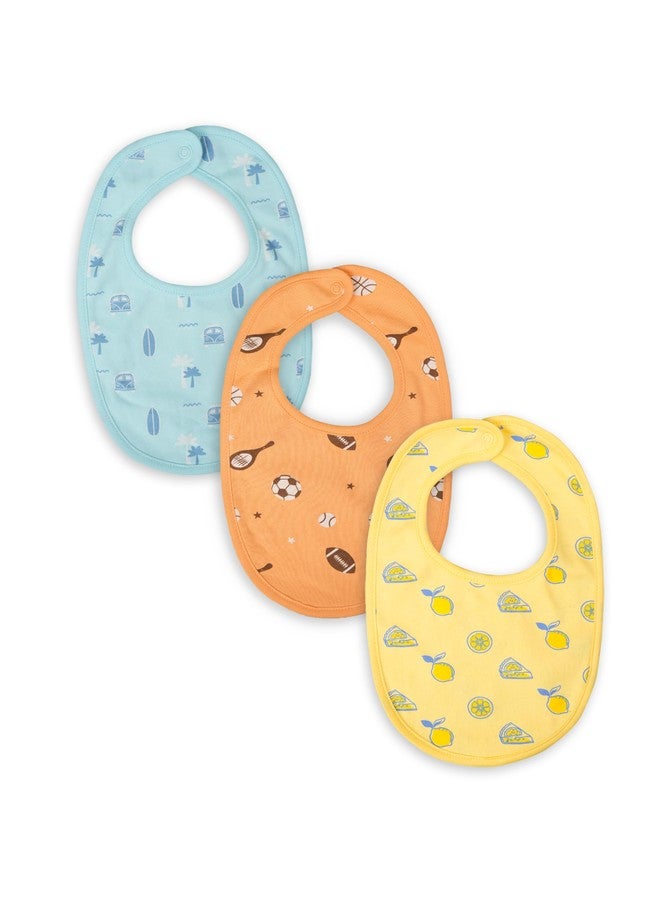 Kidbea Organic Cotton Baby Bib, Adjustable Snap Closure Soft Absorbent Feeding Bibs Apron for Newborns & Infants Child With Cute Prints | Reusable Baby Essential (Pack of 3) - Image 1