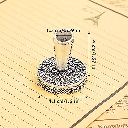 TXIN 4 Pieces Vintage Round Metal Feather Pen Holder, Retro Feather Quill Dip Pen Stand Base, Antique Pen Insertion Plug for Office Supplies Student Stationery Gift - Image 2