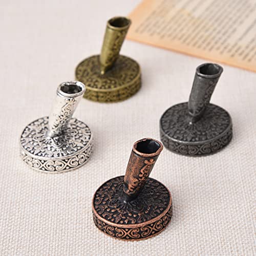 TXIN 4 Pieces Vintage Round Metal Feather Pen Holder, Retro Feather Quill Dip Pen Stand Base, Antique Pen Insertion Plug for Office Supplies Student Stationery Gift - Image 1