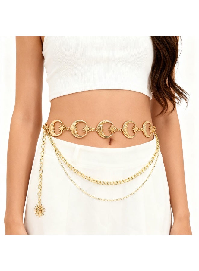 ILovhaprty Gold Metal Multilayer Chain Belt for Women – Fashion Chain Belts for Dress Adjustable Boho Vintage Waist Chain for Dress - Image 2